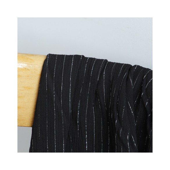 crepon de viscose rayures lurex noir