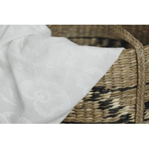 coton broderies fleurs blanc
