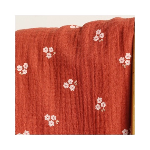 tissu double gaze sweet flower - terracotta