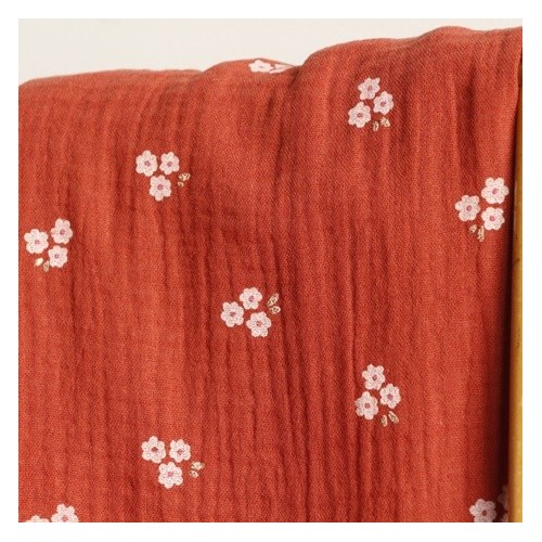 tissu double gaze sweet flower - terracotta tissu double gaze sweet flower - terracotta