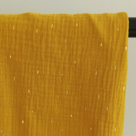 tissu double gaze confettis dorés - moutarde