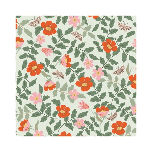 Strawberry fields primrose mint rayon - Rifle paper co