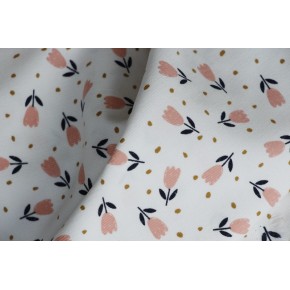 tissu velours milleraies imprimé - blanc fleurs roses
