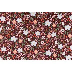 tissu coton rifle paper co - wild rose burgundy metallic