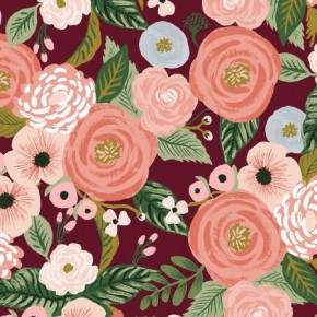 coton et lin canvas garden party burgundy