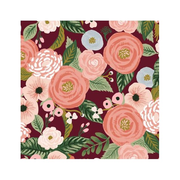 coton et lin canvas garden party burgundy