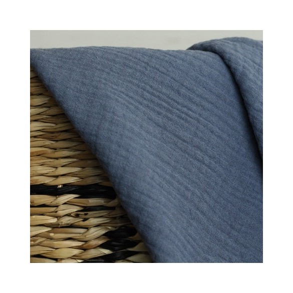 Double gaze en coton bio - bleu