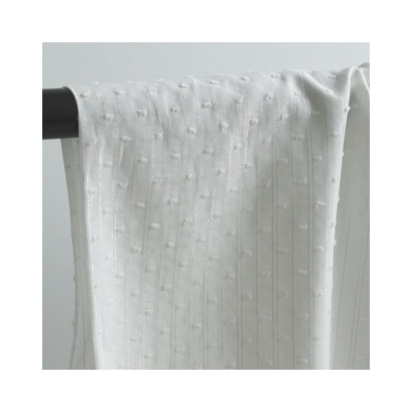 Coton Plumetis blanc et rayures lurex