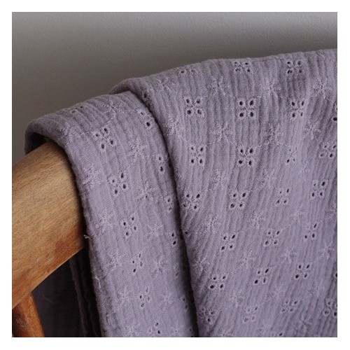 Double gaze brodée - Lilas Double gaze brodée - Lilas