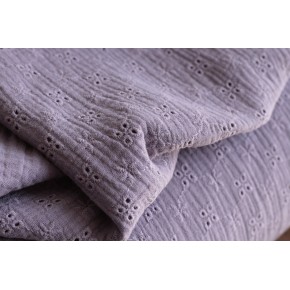 tissu double gaze brodée - lilas