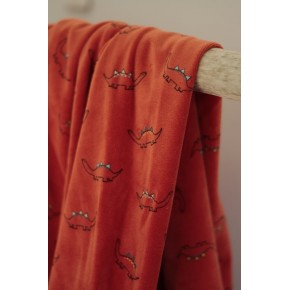 tissu Velours pyjama dinosaures - orange