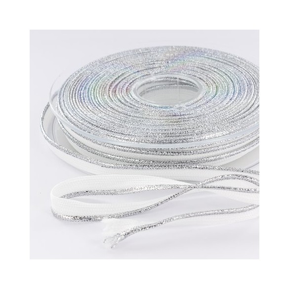 Passepoil 10 mm blanc/lurex argent