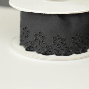 Galon broderie fleurs 50 mm - noir