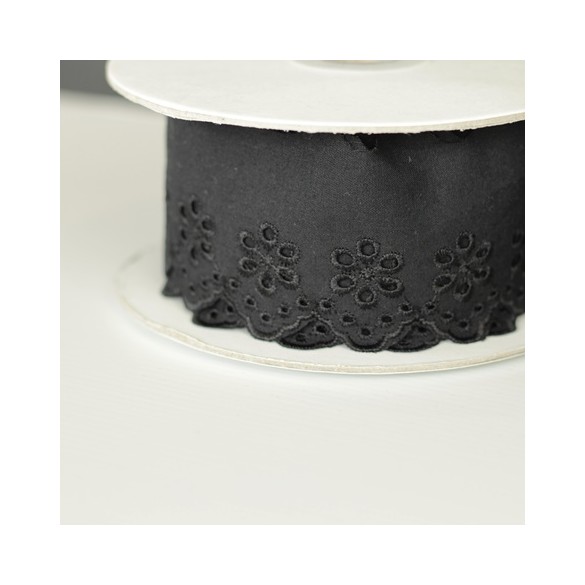 Galon broderie fleurs 50 mm - noir