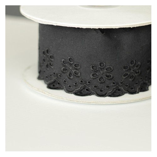 Galon broderie fleurs 50 mm - noir Galon broderie fleurs 50 mm - noir