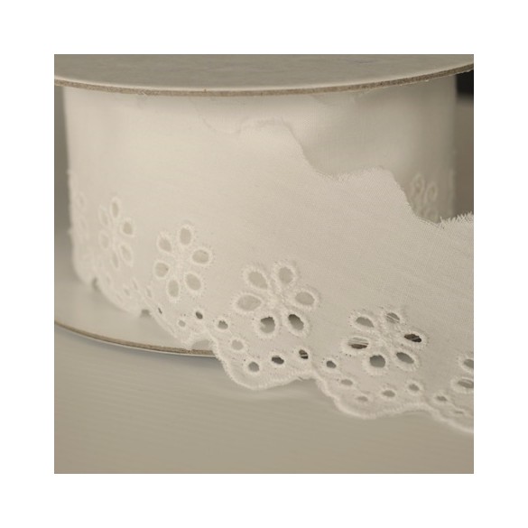 Galon broderie anglaise fleurs 50 mm - écru