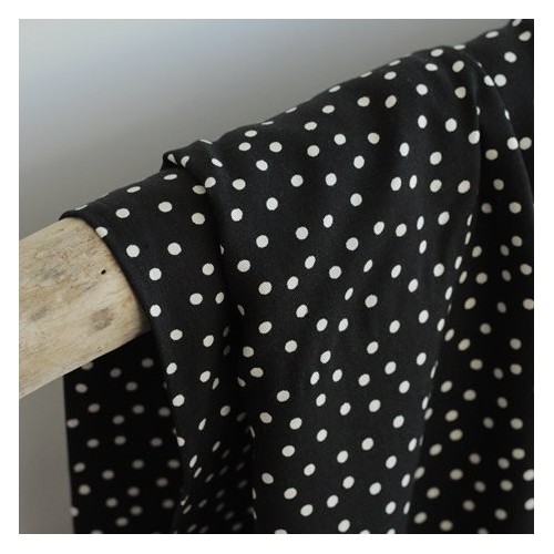 Tissu twill de viscose - small dots black Tissu twill de viscose - small dots black