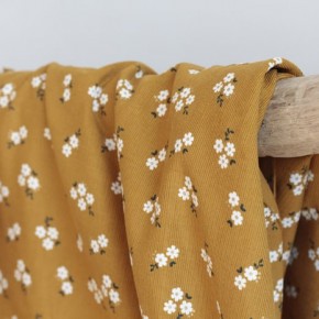 Tissu velours milleraies small flowers - moutarde