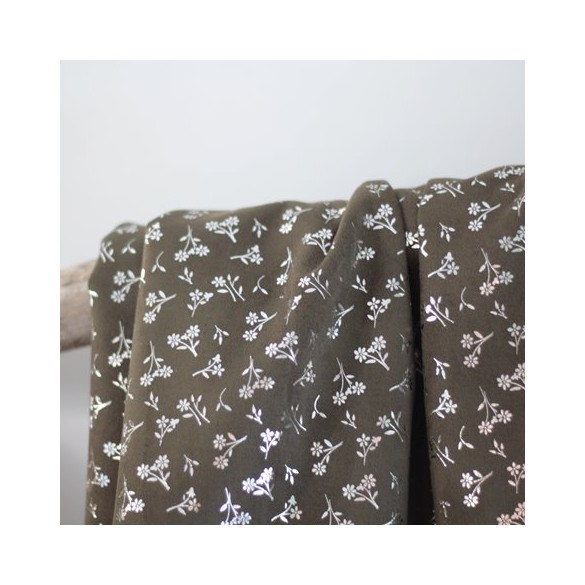 Suédine scuba fleurs - kaki