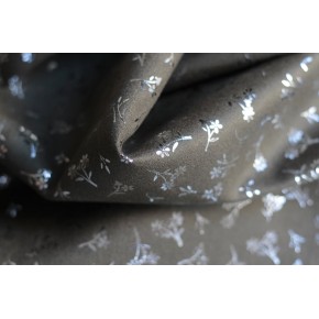 tissu en suédine scuba fleurs - kaki et argent