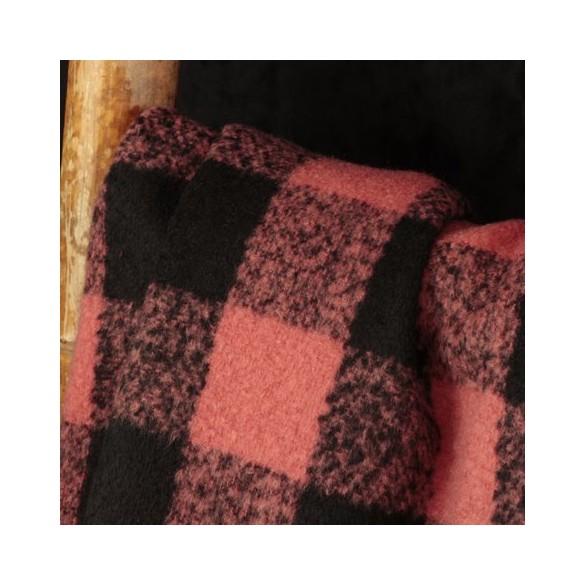 tissu lainage carreaux noir et rose