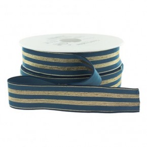 elastique bleu jean rayures lurex or - 30 mm