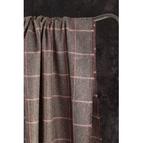 tissu en laine tweed gris à carreaux rouges