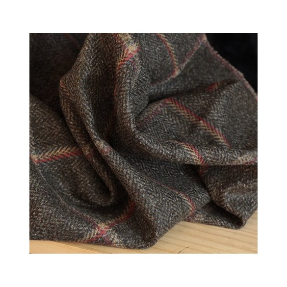 Tweed pure laine - kaki/orange/beige