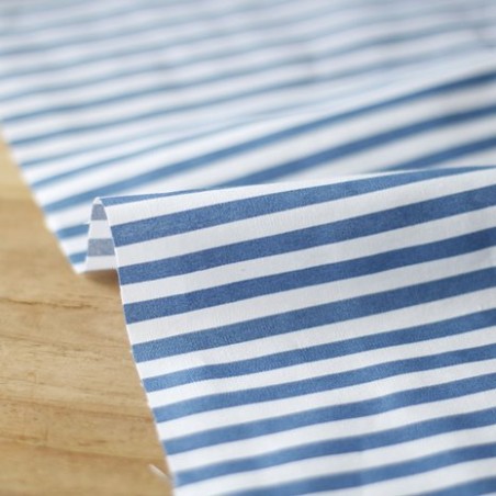 coton rayé bleu/blanc - un chat sur un fil