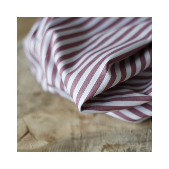 Tissu coton rayures - vieux rose/blanc