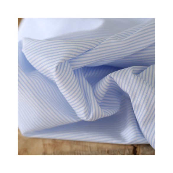 Tissu coton petites rayures - bleu ciel/blanc