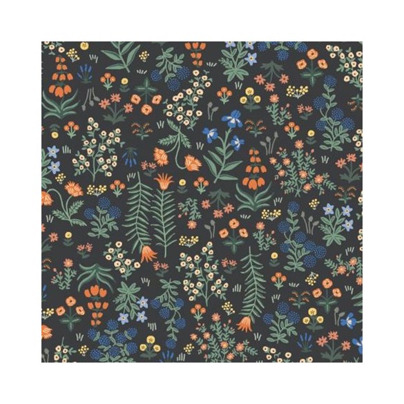 Tissu Menagerie Garden - Black Rayon Fabric - Rifle Paper Co