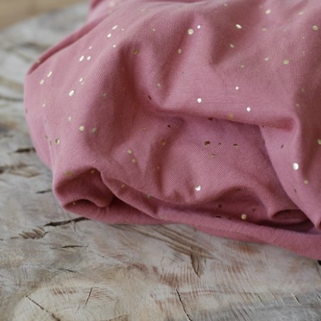 tissu en jersey rose à pois dorés - un chat sur un fil