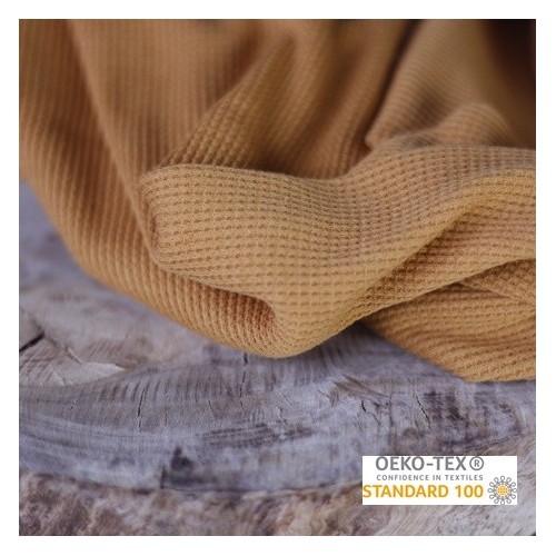 Tissu jersey nid d'abeille - ocre Tissu jersey nid d'abeille - ocre