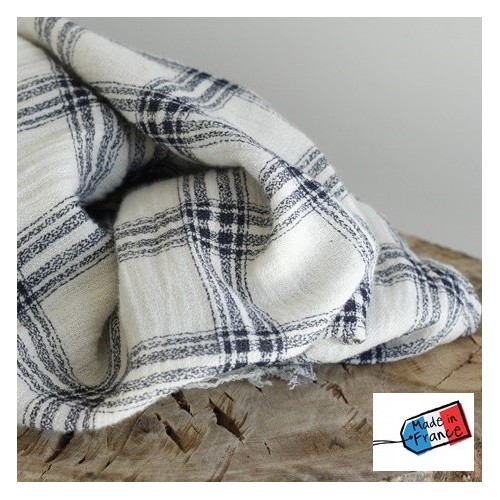 tissu gaze de coton à carreaux - noir et écru tissu gaze de coton à carreaux - noir et écru