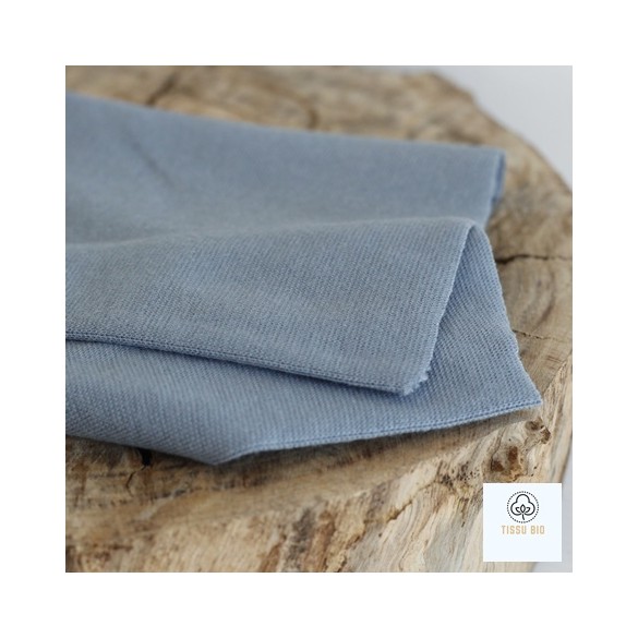 tissu bord côte tubulaire en coton bio - bleu gris