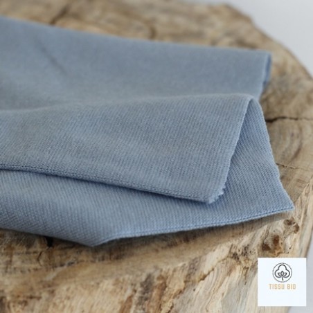 tissu bord côte tubulaire en coton bio - bleu gris