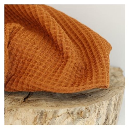 TISSU éponge nid d'abeille - brique TISSU éponge nid d'abeille - brique