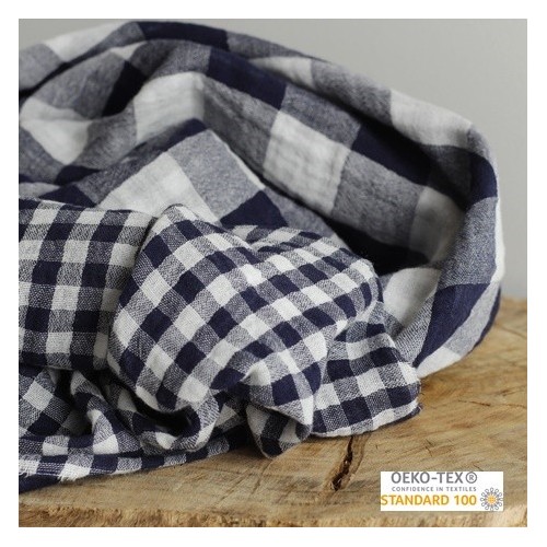 tissu double gaze vichy - marine tissu double gaze vichy - marine