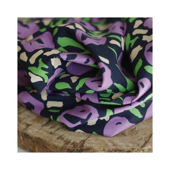 tissu coton fleuri - purple