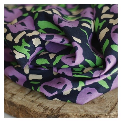 tissu coton fleuri - purple