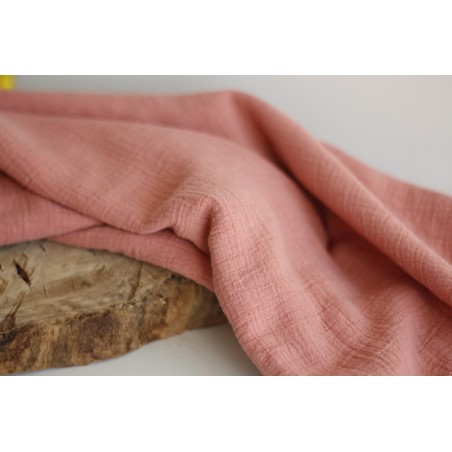 tissu double gaze coton et bambou - rose