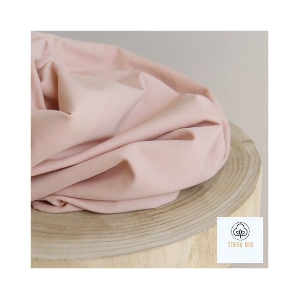 tissu jersey rose poudré en coton bio certifié gots