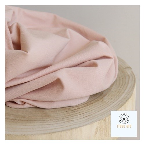 tissu jersey rose poudré en coton bio certifié gots
