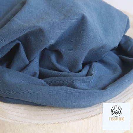 tissu en jersey de coton bio bleu