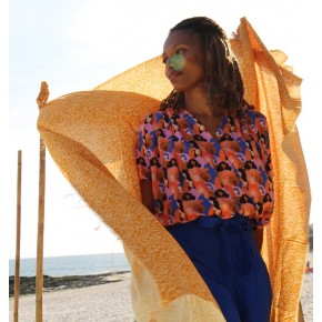 viscose orange et bleu - un chat sur un fil