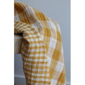 double gaze coton carreaux - jaune et blanc