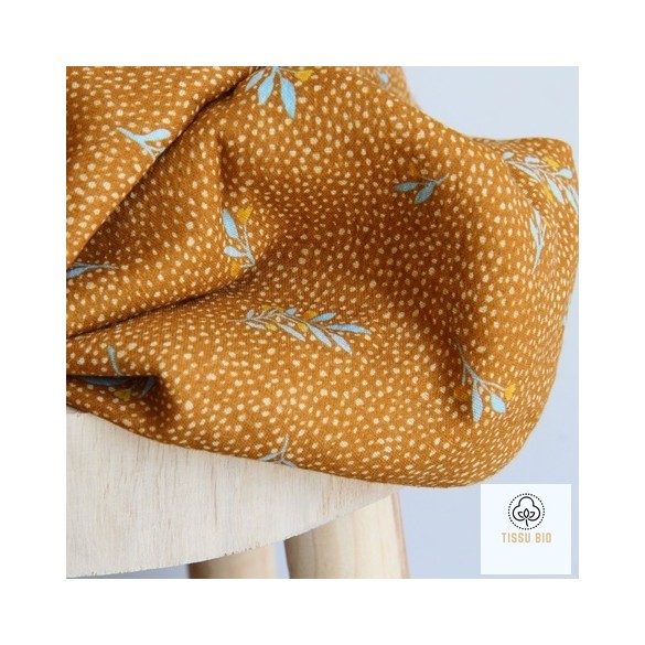 double gaze ocre fleurs et pois - un chat sur un fil