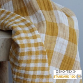 tissu double gaze carreaux - ocre