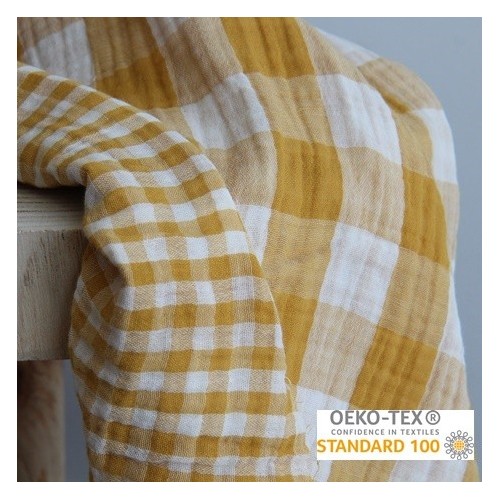 tissu double gaze carreaux - ocre tissu double gaze carreaux - ocre